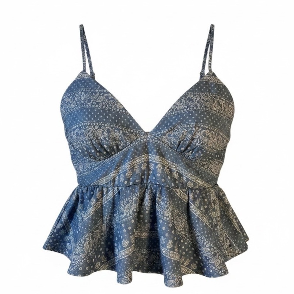 Altar'd State XXL Blue Paisley Babydoll Mini Dress Puff Sleeve NWT Cottagecore